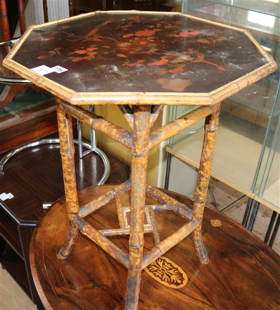 A Victorian lacquered bamboo framed octagonal occasional table